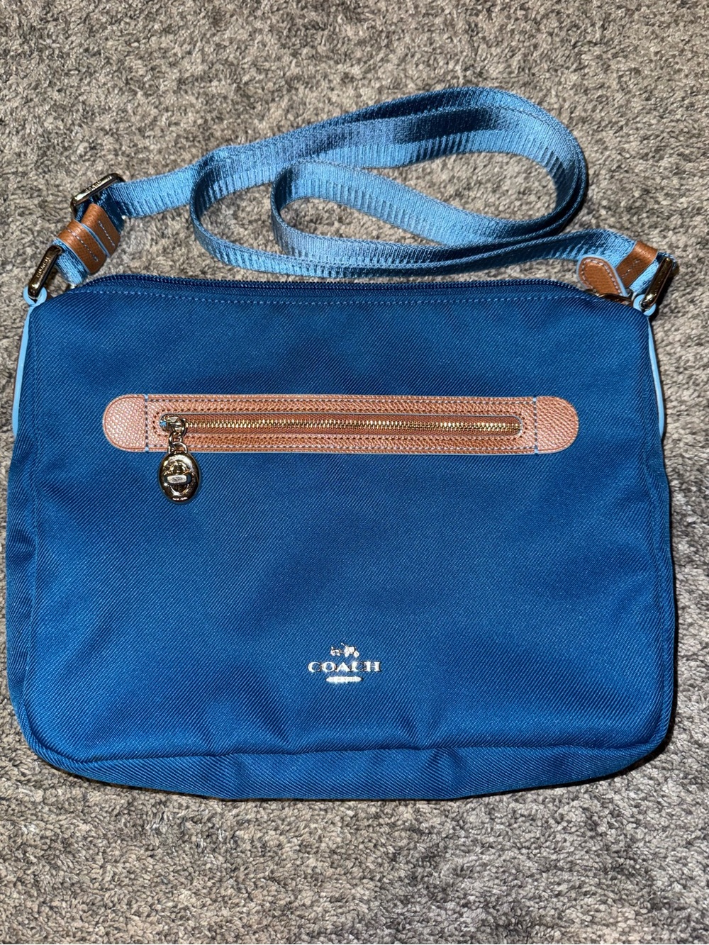 Coach Blue Nylon Messenger with Brown Leather Trim
